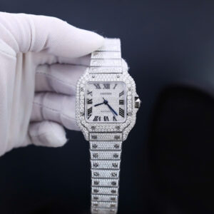 Đồng Hồ Cartier Santos Đính Full Đá Moissanite Hong Kong Nữ Chế Tác (10)