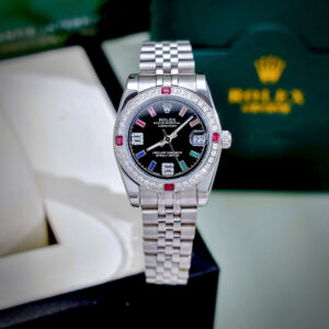 Đồng Hồ Nữ Rolex DateJust Đính Đá Fake Nhật Mặt Đen Giá Rẻ 32mm (11)
