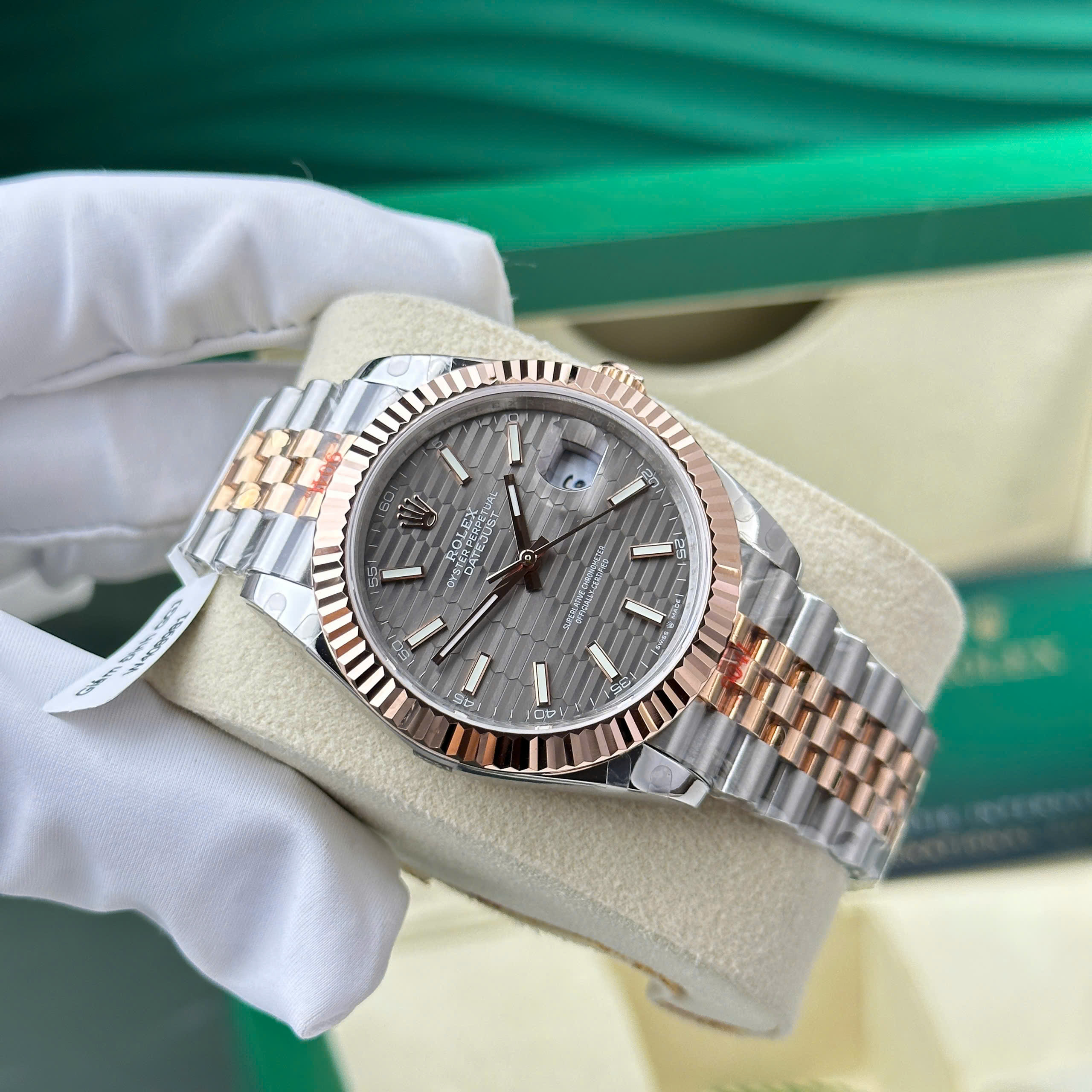 Đồng Hồ Rolex DateJust 126331-0020 Bọc Vàng Thật Mặt Xám Gấp Nếp GM V5 41mm (5)