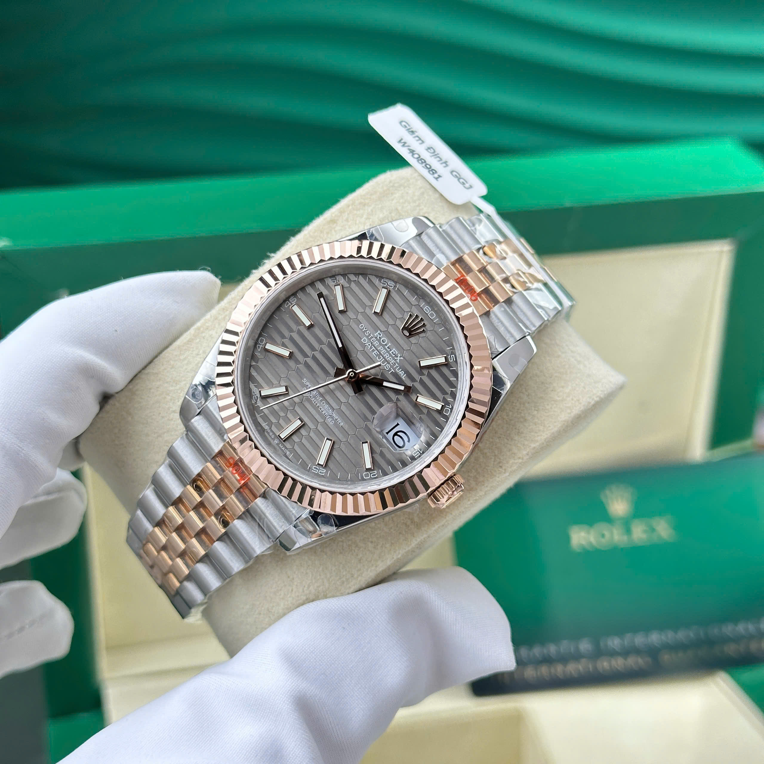 Đồng Hồ Rolex DateJust 126331-0020 Bọc Vàng Thật Mặt Xám Gấp Nếp GM V5 41mm (5)