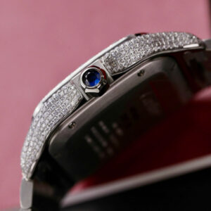 Đồng Hồ Cartier Santos Chế Tác Đính Đá Moissanite Cọc Số Ả Rập (8)