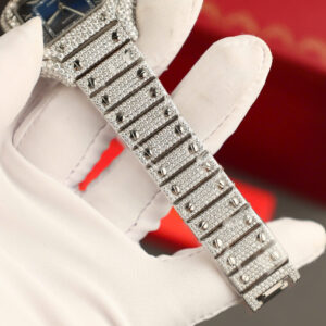 Đồng Hồ Cartier Santos Chế Tác Full Đá Moissanite Hong Kong Mặt Xanh BVF (1)