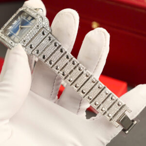 Đồng Hồ Cartier Santos Chế Tác Full Đá Moissanite Hong Kong Mặt Xanh BVF (1)