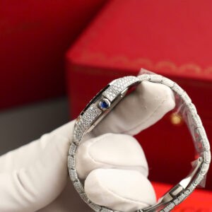 Đồng Hồ Cartier Santos Chế Tác Full Đá Moissanite Hong Kong Mặt Xanh BVF (1)