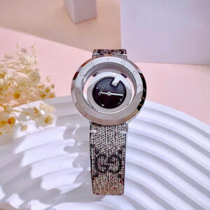 Đồng Hồ Gucci Nữ Siêu Cấp Dây Da Mặt Số Màu Đen Máy Pin Like Auth 38mm (1)
