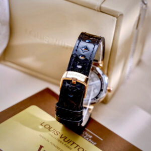 Đồng Hồ Louis Vuitton NữMặt Tròn Đính Đá Dây Da Màu Đen Like Auth 34mm (6)