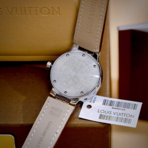 Đồng Hồ Louis Vuitton Tambour Nữ Đính Đá Dây Da Like Auth Máy Pin 34mm (8)