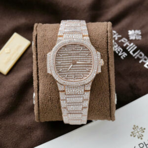 Đồng Hồ Patek Philippe Nautilus 7118 Bọc Vàng 18K Đính Full Đá Moissanite (3)
