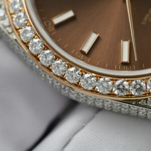 Đồng Hồ Rolex DateJust 126331 Đính Full Đá Moissanite Hong Kong Mặt Chocolate 41mm (1)