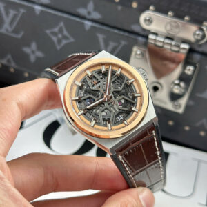 Đồng Hồ Zenith Defy Classic Skeleton Replica 11 Dây Da Màu Nâu Nhà Máy LF 41mm (9)