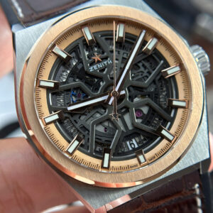 Đồng Hồ Zenith Defy Classic Skeleton Replica 11 Dây Da Màu Nâu Nhà Máy LF 41mm (9)