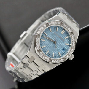 Đồng Hồ Audemars Piguet Royal Oak Rep 11 Nữ Đính Moissanite Mặt Xanh Băng 37mm (6)