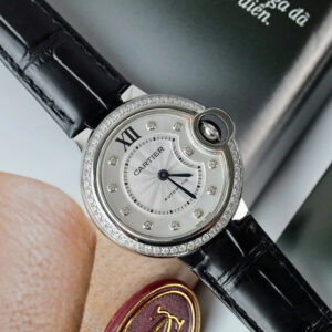 Đồng Hồ Cartier Ballon Nữ Đính Đá Mặt Tròn Màu Trắng Replica Nhà Máy AF 33mm (3)