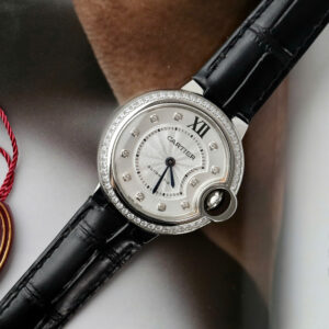 Đồng Hồ Cartier Ballon Nữ Đính Đá Mặt Tròn Màu Trắng Replica Nhà Máy AF 33mm (3)