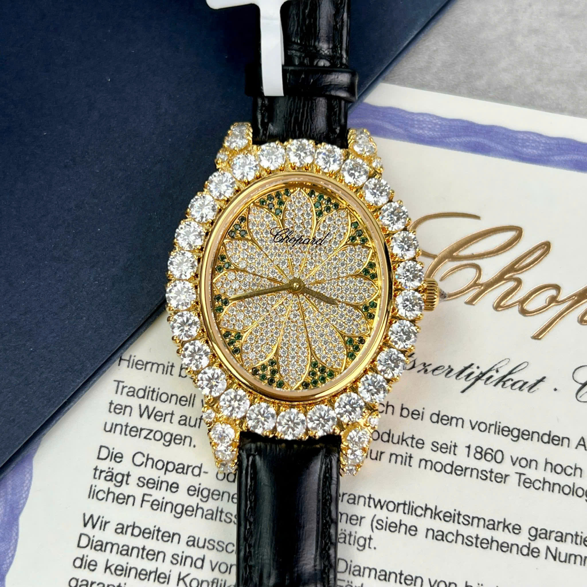 Đồng Hồ Chopard Happy Diamonds Bọc Vàng Đính Moissanite Hong Kong Chế Tác 34mm (4)