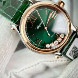 Đồng Hồ Chopard Happy Sport Mặt Số Đính Đá Màu Xanh Là Cây Replica 36mm (2)