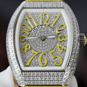 Đồng Hồ Franck Muller V32 Nữ Đính Full Đá Dây Cao Su Màu Vàng Nhà Máy ABF m (11)