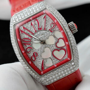 Đồng Hồ Franck Muller V32 Nữ Đính Full Kim Cương Nhân Tạo Moissanite Màu Đỏ 36mm (10)