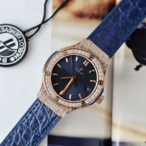 Đồng Hồ Hublot Classic Fusion King Gold Màu Xanh Blue Replica Nữ Xưởng HB 33mm (1)