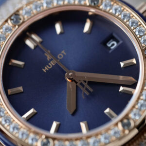 Đồng Hồ Hublot Classic Fusion King Gold Màu Xanh Blue Replica Nữ Xưởng HB 33mm (1)