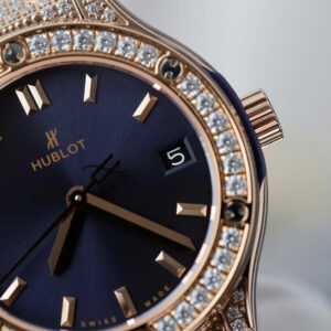 Đồng Hồ Hublot Classic Fusion King Gold Màu Xanh Blue Replica Nữ Xưởng HB 33mm (1)