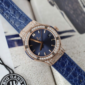 Đồng Hồ Hublot Classic Fusion King Gold Màu Xanh Blue Replica Nữ Xưởng HB 33mm (1)