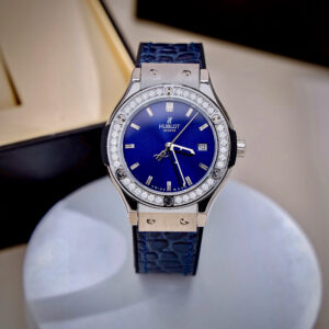 Đồng Hồ Hublot Classic Fusion Nữ Đính Đá Fake Máy Pin Nhật Màu Xanh Dương 33mm (3)`