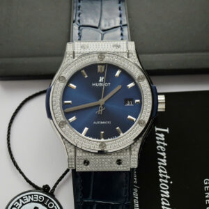 Đồng Hồ Hublot Classic Fusion Titanium Replica Màu Xanh Đính Kim Cương Moissanite 42mm (10)