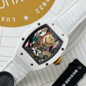 Đồng Hồ Richard Mille RM88 Smiley Mặt Chú Hề Dây Vải Màu Trắng Replica 40mm (5)