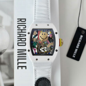 Đồng Hồ Richard Mille RM88 Smiley Mặt Chú Hề Dây Vải Màu Trắng Replica 40mm (5)