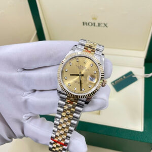 Đồng Hồ Rolex DateJust 126233 Bọc Vàng Thật Mặt Số Vàng Champagne Đính Đá Xưởng GM 36mm (1)