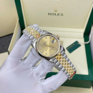 Đồng Hồ Rolex DateJust 126233 Bọc Vàng Thật Mặt Số Vàng Champagne Đính Đá Xưởng GM 36mm (1)