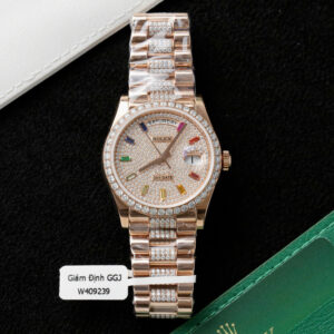 Đồng Hồ Rolex Day-Date 128345 Bọc Vàng 18K Đính Kim Cương Moissanite Chế Tác Hong Kong 36mm (2)