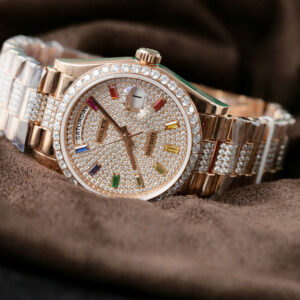 Đồng Hồ Rolex Day-Date 128345 Bọc Vàng 18K Đính Kim Cương Moissanite Chế Tác Hong Kong 36mm (2)