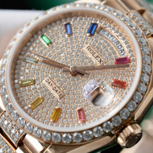 Đồng Hồ Rolex Day-Date 128345 Bọc Vàng 18K Đính Kim Cương Moissanite Chế Tác Hong Kong 36mm (2)
