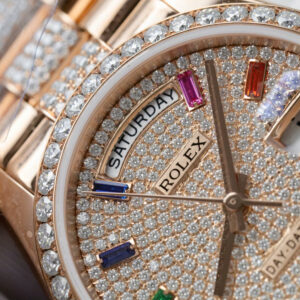 Đồng Hồ Rolex Day-Date 128345 Bọc Vàng 18K Đính Kim Cương Moissanite Chế Tác Hong Kong 36mm (2)