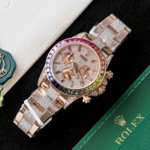 Đồng Hồ Rolex Daytona 116595 Rainbow Fake Bọc Vàng Đính Đá Quý Tổng Hợp & Moissanite 40mm (5)