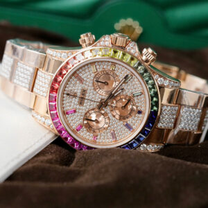 Đồng Hồ Rolex Daytona 116595 Rainbow Fake Bọc Vàng Đính Đá Quý Tổng Hợp & Moissanite 40mm (5)