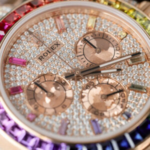Đồng Hồ Rolex Daytona 116595 Rainbow Fake Bọc Vàng Đính Đá Quý Tổng Hợp & Moissanite 40mm (5)