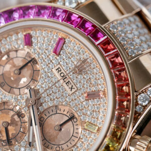 Đồng Hồ Rolex Daytona 116595 Rainbow Fake Bọc Vàng Đính Đá Quý Tổng Hợp & Moissanite 40mm (5)