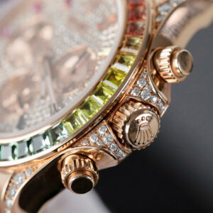 Đồng Hồ Rolex Daytona 116595 Rainbow Fake Bọc Vàng Đính Đá Quý Tổng Hợp & Moissanite 40mm (5)