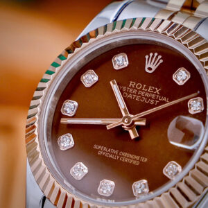 Đồng Hồ Rolex Fake Cao Cấp Nữ Mặt Chocolate Đính Đá Dây Jubilee Máy Pin 31mm (5)