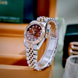 Đồng Hồ Rolex Fake Cao Cấp Nữ Mặt Chocolate Đính Đá Dây Jubilee Máy Pin 31mm (5)