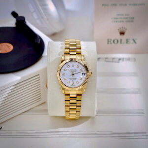 Đồng Hồ Rolex Fake Cao Cấp Nữ Mặt Trắng Đính Đá Dây Kim Loại Máy Pin 31m (1)
