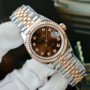 Đồng Hồ Rolex Lady-DateJust Nữ Mặt Chocolate Cọc Số Đá Replica Cao Cấp 28mm (1)
