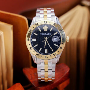 Đồng Hồ Versace Greca Time GMT Nam Siêu Cấp Mặt Đen Dây Kim Loại 41mm (11)