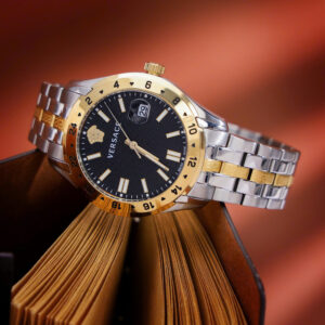 Đồng Hồ Versace Greca Time GMT Nam Siêu Cấp Mặt Đen Dây Kim Loại 41mm (11)