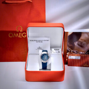 Đồng Hồ Omega Constellation Fake Cao Cấp Nữ Máy Pin Nhật Dây Da Xanh 34mm (7)