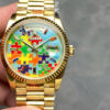 Đồng Hồ Rolex Day-Date 128238 Mặt Số Puzzle Emoji Jigsaw Motif Replica Cao Cấp Nhất 36mm (5)