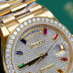 Đồng Hồ Rolex Day-Date 128345RBR Bọc Vàng Thật Đính Full Moissanite Số Cầu Vồng Xưởng GM 36mm (3)